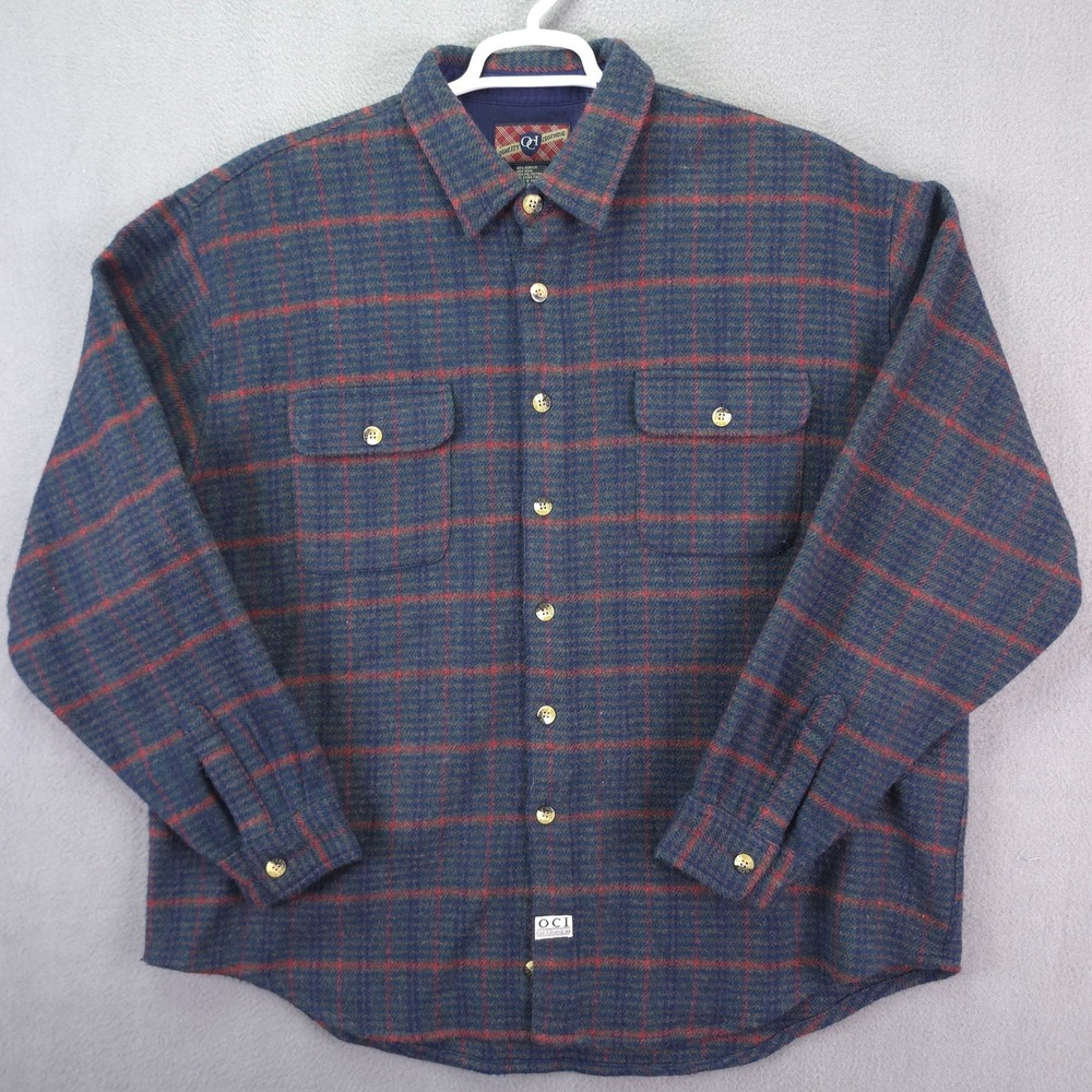 Old College Inn OCI Flannel Shirt Plaid Blue Red XL Wool Heavyweight 90s
